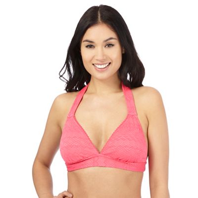 Pink textured Aztec-inspired halter neck bikini top
